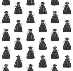 Vector seamless pattern of hand drawn sketch doodle pouch isolated on white background