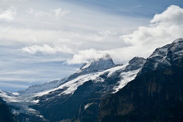 Picturesque Swiss Mountain Scenery in the Jungfrau Alps in Bernese Oberland with Eiger and M&ouml;nch and glacier