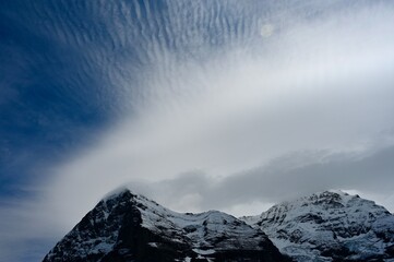 Picturesque Swiss Mountain Scenery in the Jungfrau Alps in Bernese Oberland with Eiger and Mönch and glacier