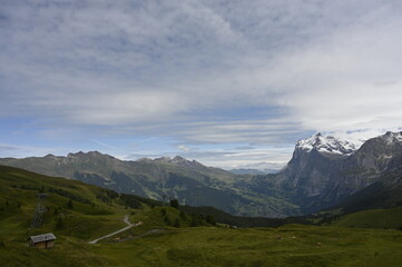Picturesque Swiss Mountain Scenery in the Jungfrau Alps in Bernese Oberland with Eiger and Mönch and glacier