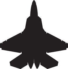 black silhouette of modern fighter jet aircraft top view with angular wings, ideal for aviation, military, and defense visuals