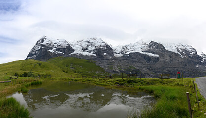 Picturesque Swiss Mountain Scenery in the Jungfrau Alps in Bernese Oberland with Eiger and Mönch...