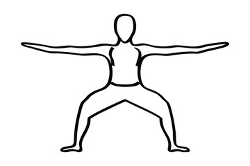 Minimalist continuous line drawing a person in warrior pose yoga human