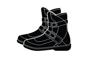 Silhouette design illustration of a pair of snowboarding boots.eps