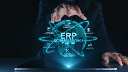 ERP platform visual showing centralized system for enterprise resource planning, improving...