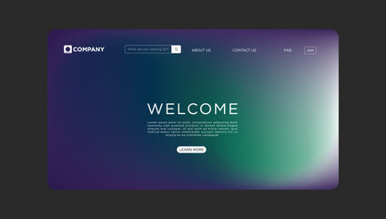 Modern website landing page design with welcoming message and vibrant color gradient background