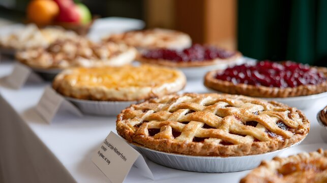 Colorful pies displayed at a fresh pie contest table Generative AI
