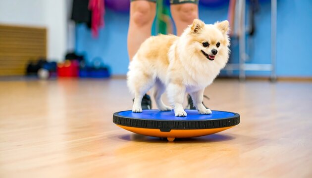 Pomeranian dog balancing training - Powered by Adobe