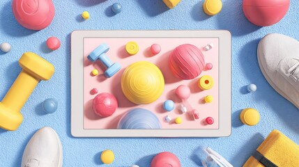 Fitness themed streaming class tablet vibrant vector layout