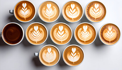Latte Art Coffee Cups Variety.