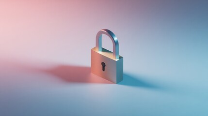 Silver Padlock Stands Alone, Illuminated by Red & Blue Lighting on White Surface