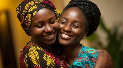 Two joyful women are sharing a warm and loving embrace with each other, radiating affection and connection