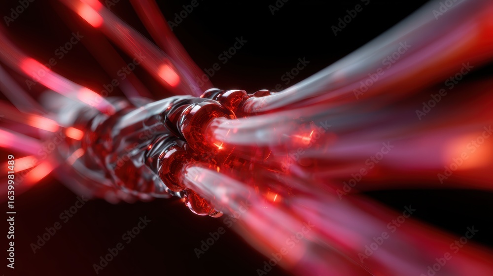 Poster abstract background: flowing energy patterns creating dynamic movements of robotic components, mecha