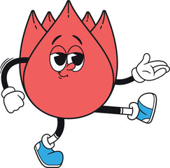 Funny red flower retro character