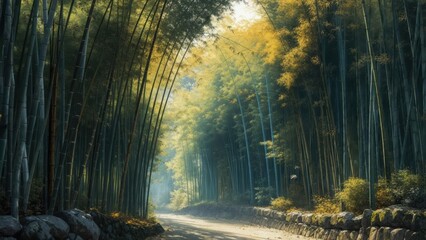 Fototapeta premium Sunlit Bamboo Forest Path