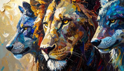 Abstract portrait of three majestic animals