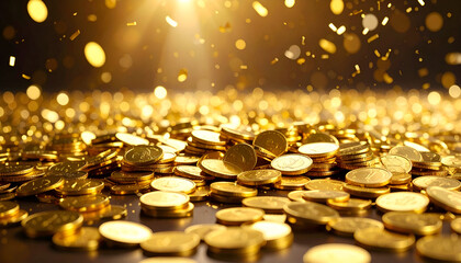 Golden Coins with Wealth, Success, and Glitter.