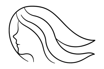 Minimalist single line drawing a woman's profile with flowing hair face head