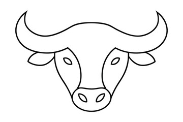 Minimalist continuous line drawing a bull head with horns ears animal