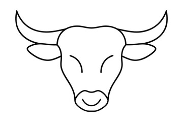 Minimalist line drawing a bull head with horns closed eyes animal