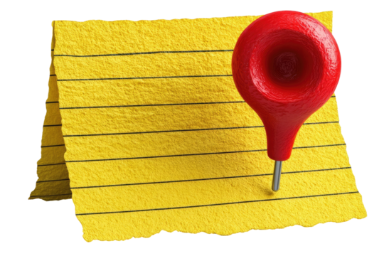 Yellow notepad with red pushpin