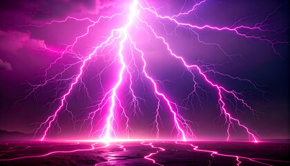 Pink Lightning Storm Night Sky.