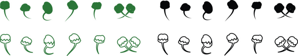 Chili pepper icon set, capsicum collection hot spice vector group, jalapeno silhouette and outline, cayenne symbol bundle, vegetable pictogram pack in flat and line style for seasoning design isolated