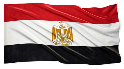 Egypt flag waving isolated on white background, a symbol of the country