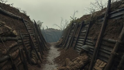 Trenches in a bleak landscape