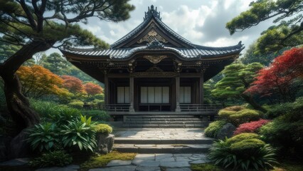 Tranquil Japanese garden pavilion