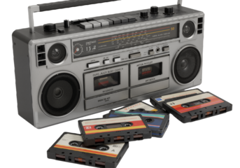 Retro Boombox and Cassette Tapes A Nostalgic Look at Vintage Audio Concept