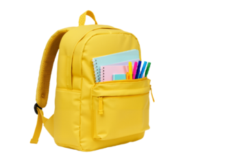 Bright Yellow Backpack Filled With School Supplies - Ideal for Students