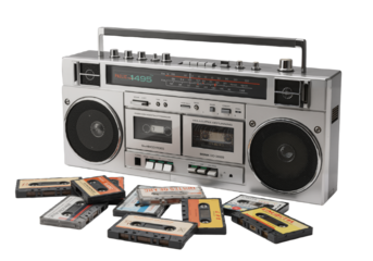 Retro Vibes A Silver Boombox and Cassette Tapes Evoking Nostalgia and the Golden Era of Music