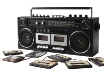 Retro Boombox Vintage Cassette Player with Tapes