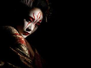 woman in theatrical makeup posing under 
