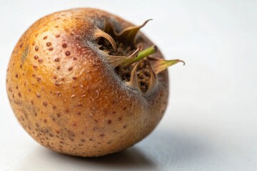 Medlar fruit with its characteristic calyx lobes on white background