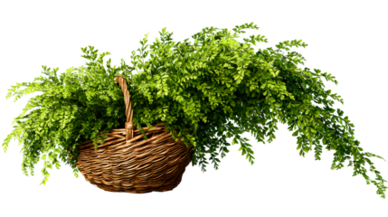 Green foliage spilling from woven basket