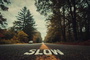 text slow on a small road