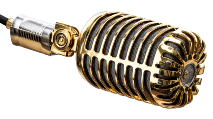 Shiny Golden Microphone on Transparent Background