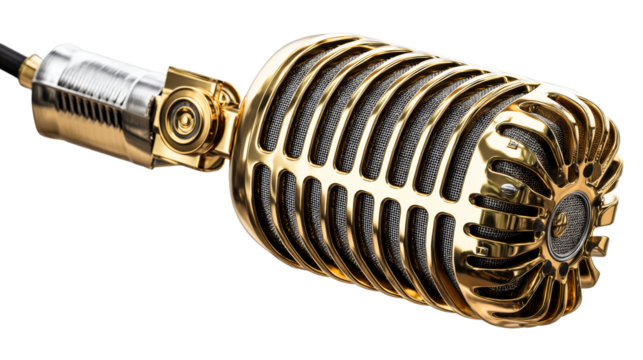 Shiny Golden Microphone on Transparent Background