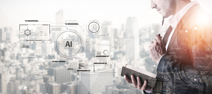 AI interface showing how artificial intelligence powers systems. AI Artificial intelligence transforms data, enables automation, and AI artificial intelligence drives innovation. Vouch - Powered by Adobe