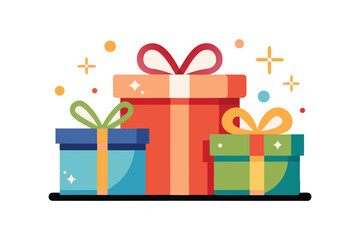 A vibrant set of gift boxes in various colors, decorated with bows and ribbons, perfect for any holiday or celebration