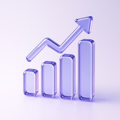 3D Holographic Glass Bar Chart with Rainbow Gradient for Data Analysis