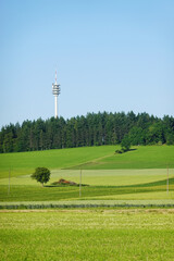 Obraz premium The television tower in Schwaebisch Alb, Baden Wuerttemberg, Germany