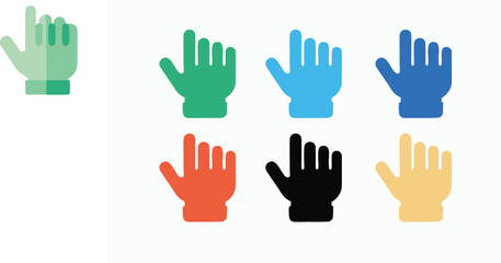 Fototapeta premium Colorful hands vector illustrations of diverse people and children with palms up in a group silhouette