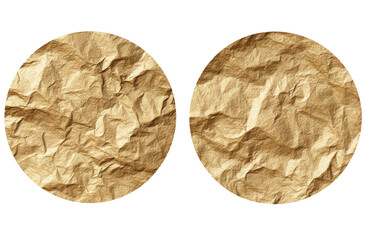 Two circular, crumpled, tan paper discs