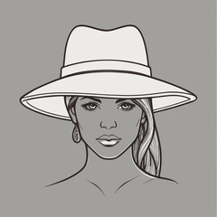 Woman Hat Outline Icon. Woman Hat Line Art Logo. Vector Illustration