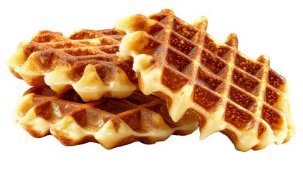 Stack of golden brown sweet waffles with sugar sprinkles