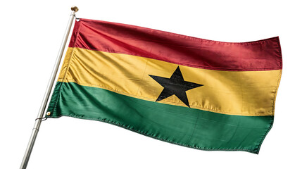 Ghanaian flag waving in the wind isolated on white background, a symbol of pride