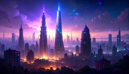 Futuristic city skyline at twilight (1)